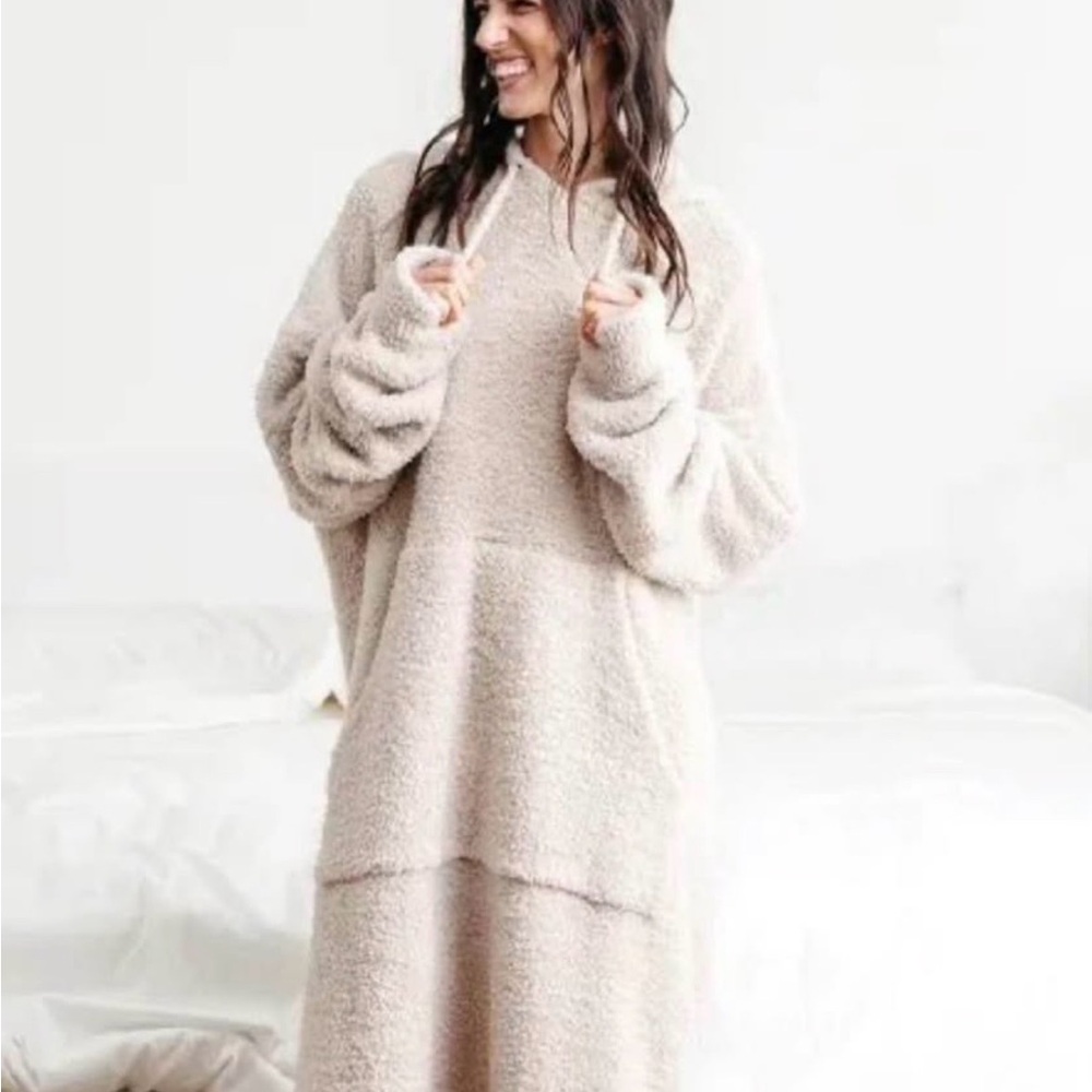 Cozy Cream Hooded Fleece Dress